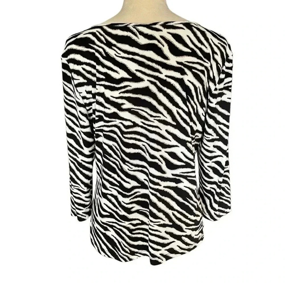 Chico’s Abstract Zebra Animal Print Metallic Threads Top Women Size L - Picture 3 of 7